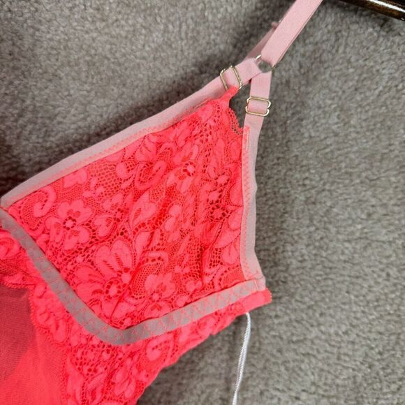 HAH‎ by Free People Bust Out Bodysuit Size Medium Fried Salmon Lace Mesh Top NEW - Picture 5 of 11